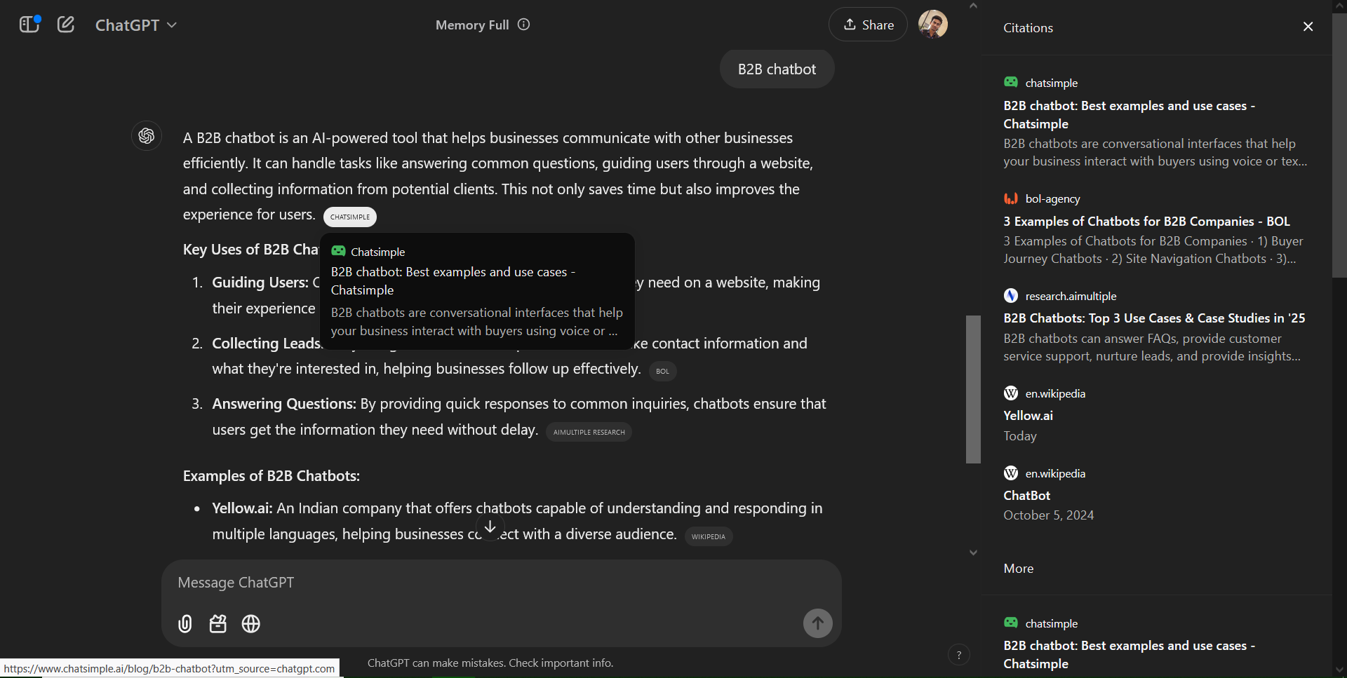 Similarly, we also increased visibility on ChatGPT for relevant search terms